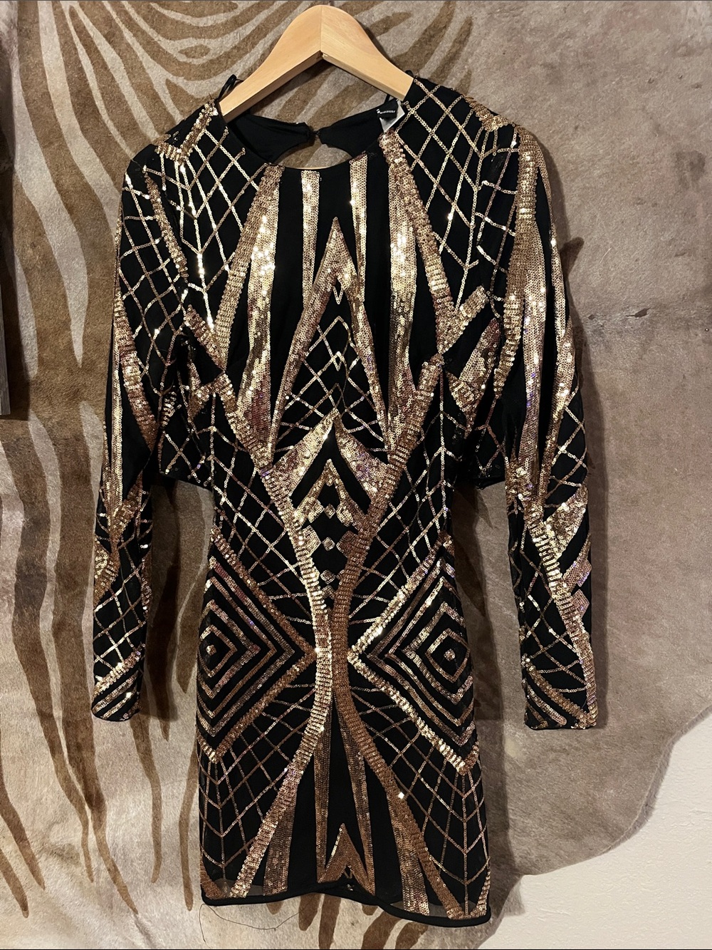 Windsor Black and Gold Sequin Long Sleeve Mini Dress